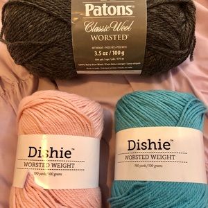 3 balls of yarn. Wool and cotton.